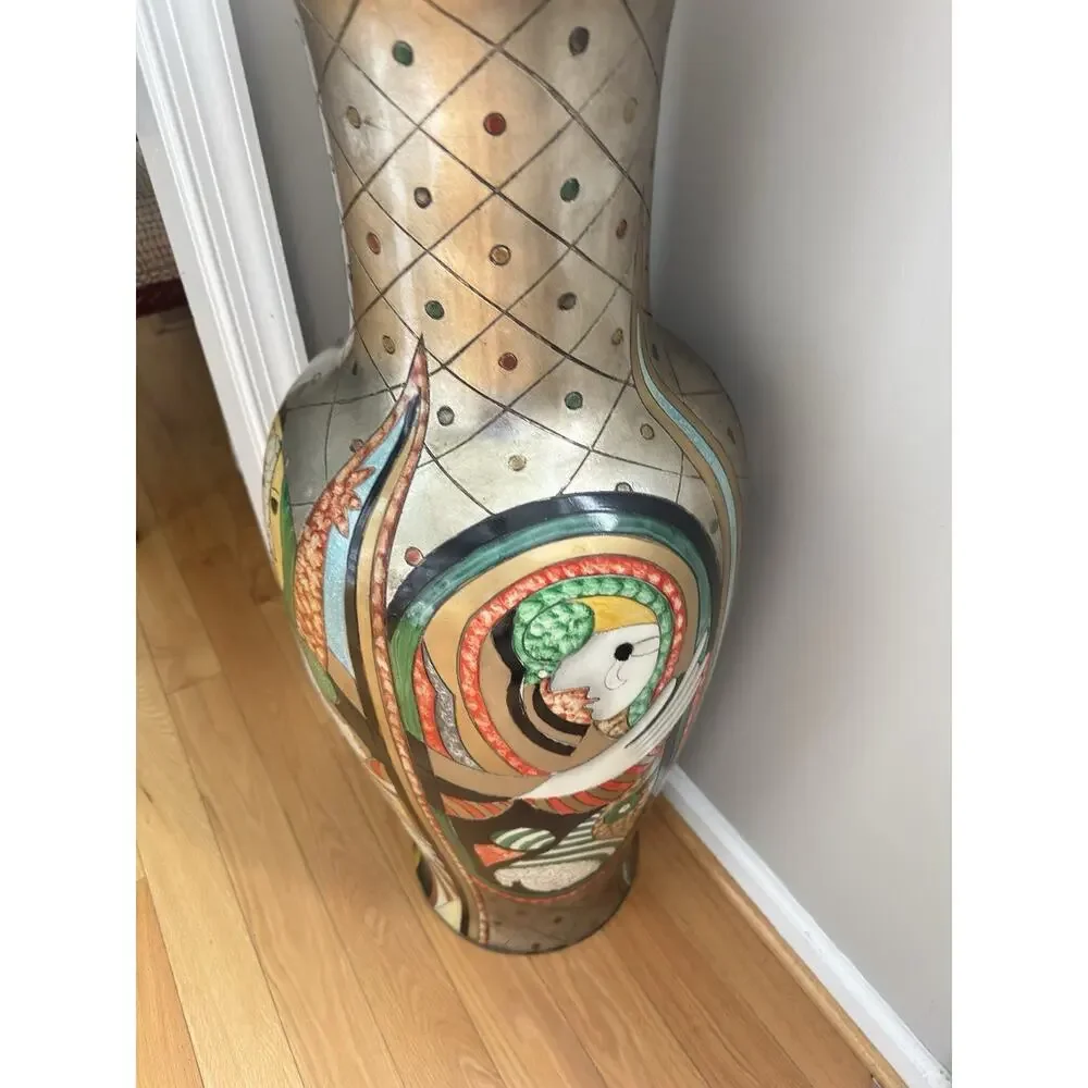 Picasso Inspired Cubist Faces Floor Vase Multicolor Inset Mosaic Art 35” Tall
